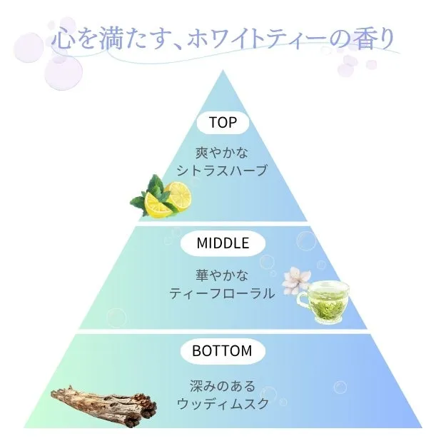 ホワイトティーの香りの構成図。シトラスからムスクへの変化。