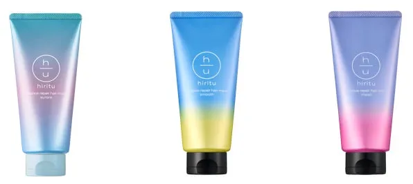 hirituヘアマスクの全ラインナップ。左からオーロラ、スムース、モイスト