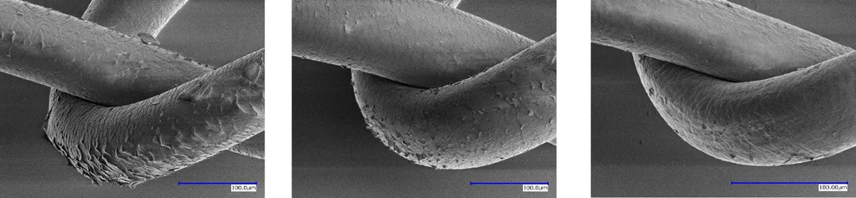 毛髪のダメージ補修を比較した顕微鏡写真