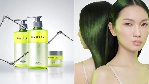 UNIPLEXの商品ラインナップと髪の結合をイメージしたグラフィック