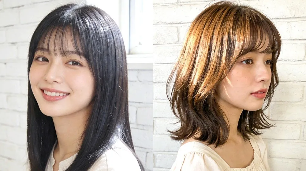 冷マジックで仕上げたストレートヘアとニュアンスカールの比較
