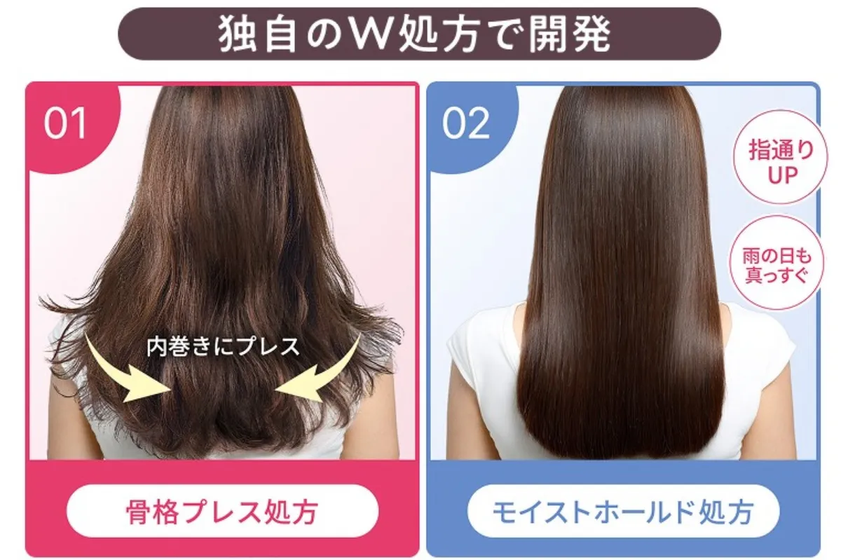 骨格プレス処方による髪のまとまり比較