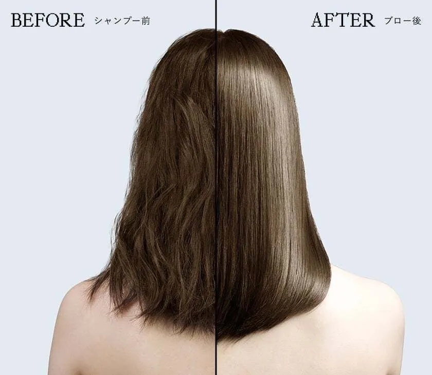 シャンプー前とブロー後の髪の質感を比較したビフォーアフター写真