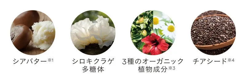 ミストに配合されているシアバターやオーガニック成分のイメージ