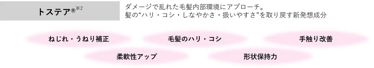 新成分トステアによるうねり補正やハリ・コシ効果の図解