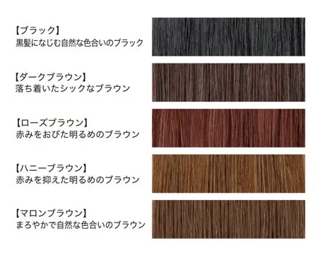 ブラックからマロンブラウンまで全5色のカラーチャート
